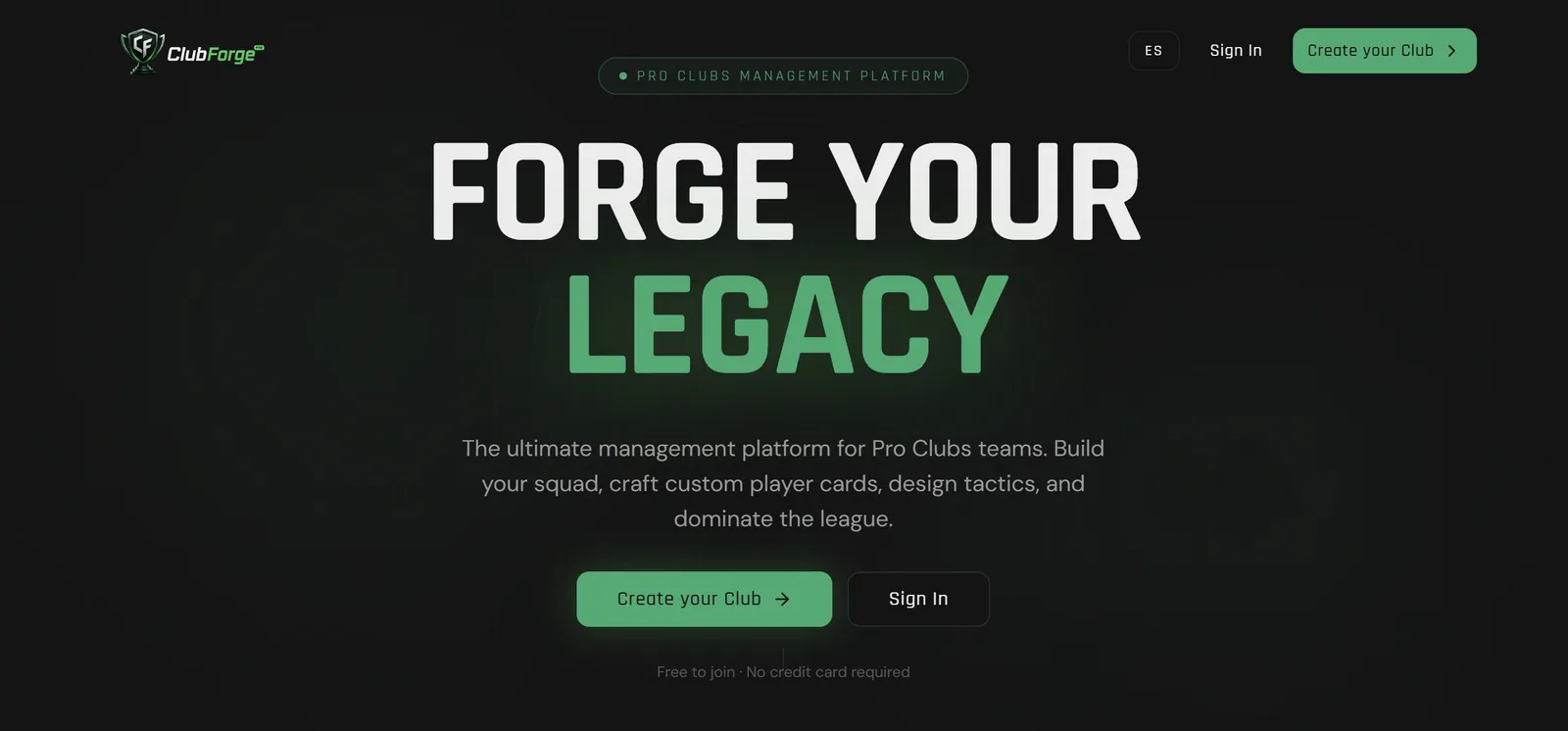 ClubForge — Página de presentación
