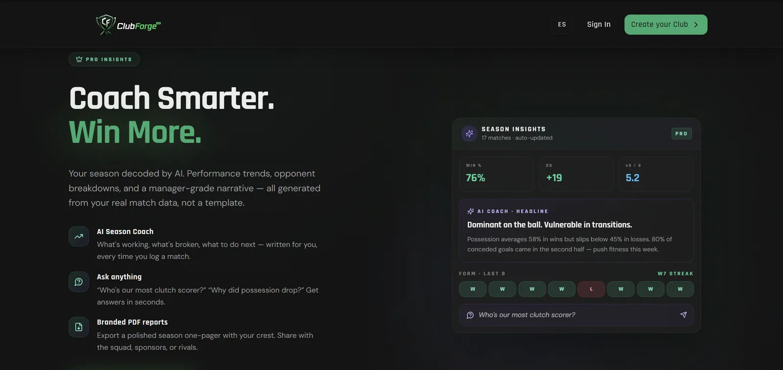 ClubForge — Coach de inteligencia artificial