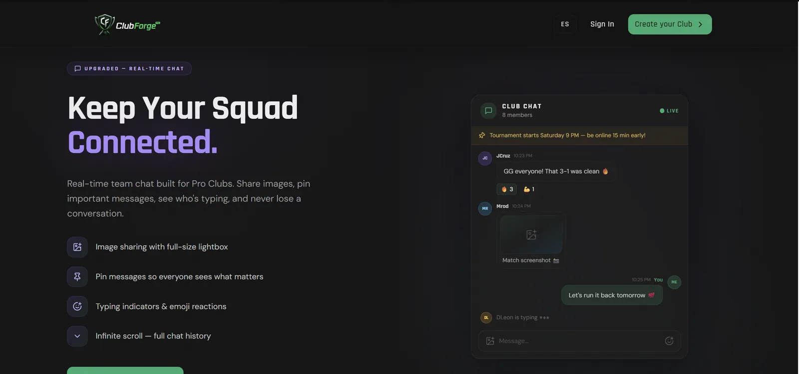 ClubForge — Chat del equipo