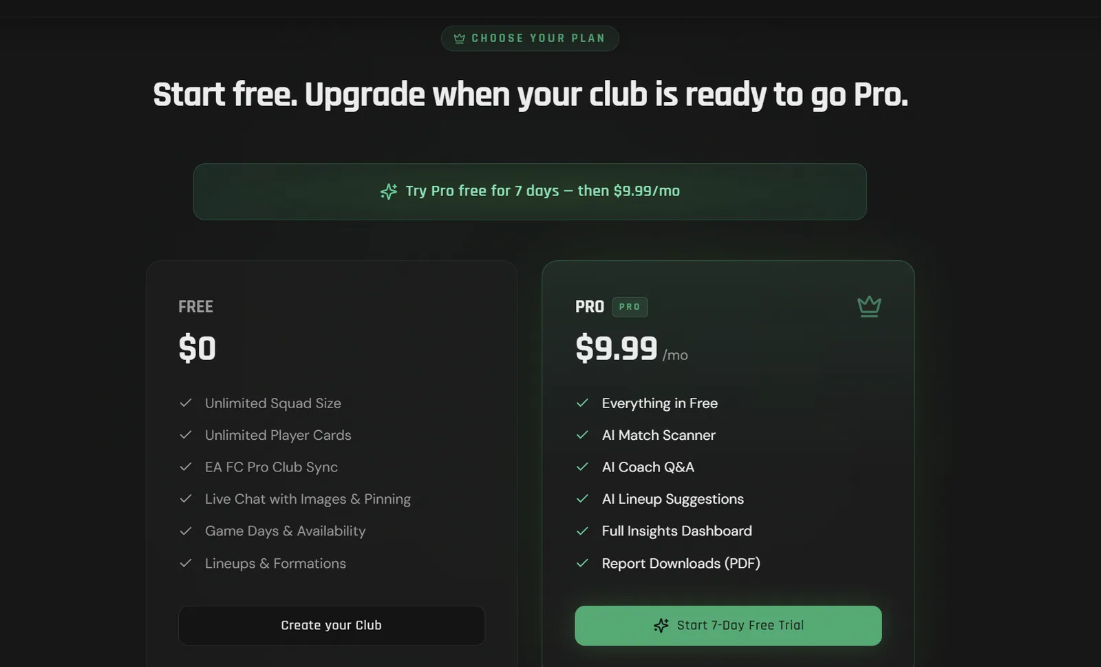 ClubForge — Planes de la plataforma