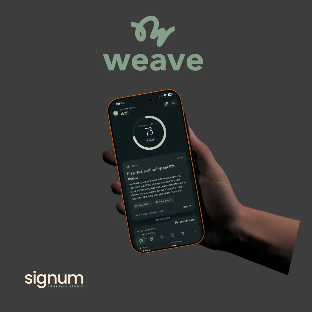 Weave — Aplicación · UI/UX · Logotipo · Branding